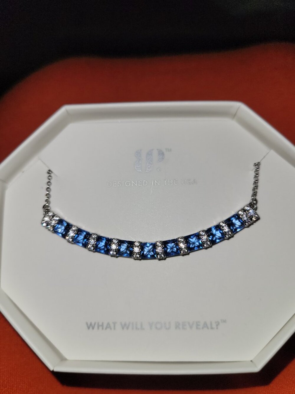 BP CZ and Aqua Blue Spinel on Rhodium Plated Necklace